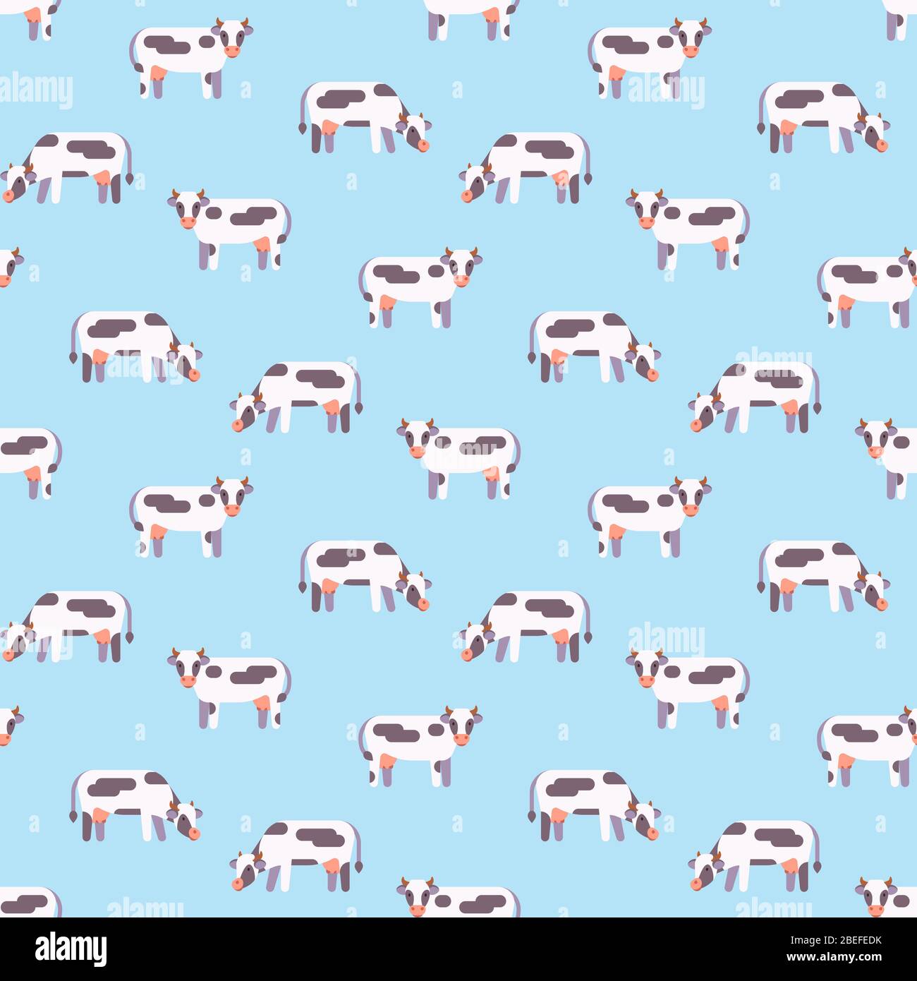 Fattoria animale mucca modello senza cuciture sfondo cartone animato. Illustrazione piatta vettoriale Illustrazione Vettoriale