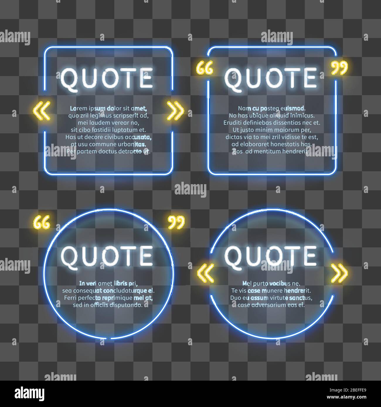 Quadri al neon light box 80s con virgolette isolate su sfondo trasparente. Illustrazione vettoriale Illustrazione Vettoriale