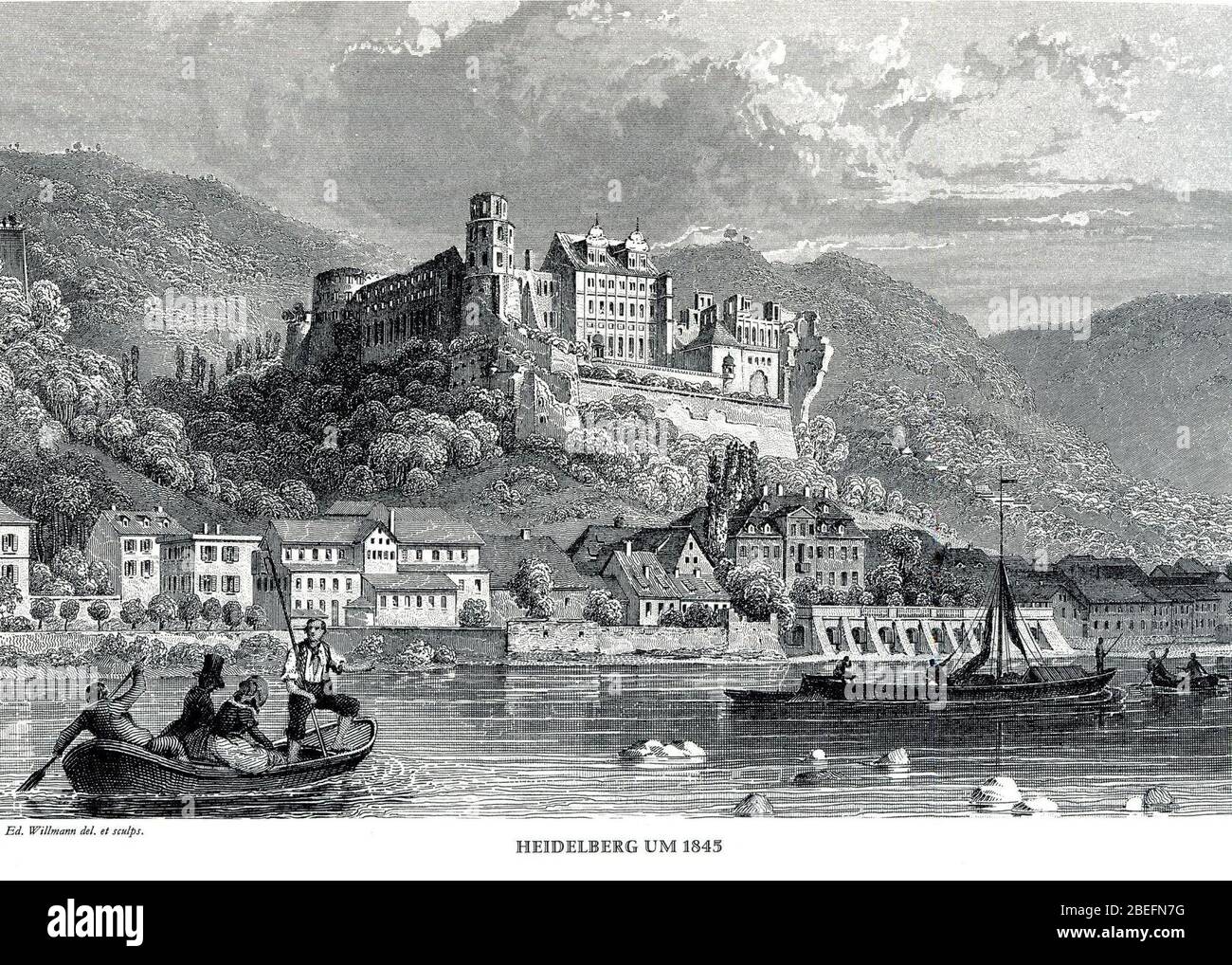Heidelberg Stich ed. Willmann 1845. Foto Stock