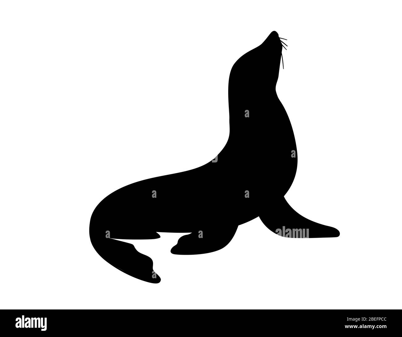 Nero silhouette cute sigillo cartone animato animale disegno piatto vettore illustrazione isolato su sfondo bianco Illustrazione Vettoriale