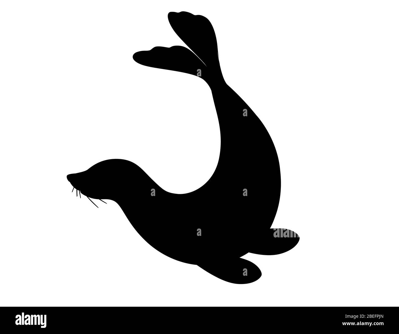 Nero silhouette cute sigillo cartone animato animale disegno piatto vettore illustrazione isolato su sfondo bianco Illustrazione Vettoriale