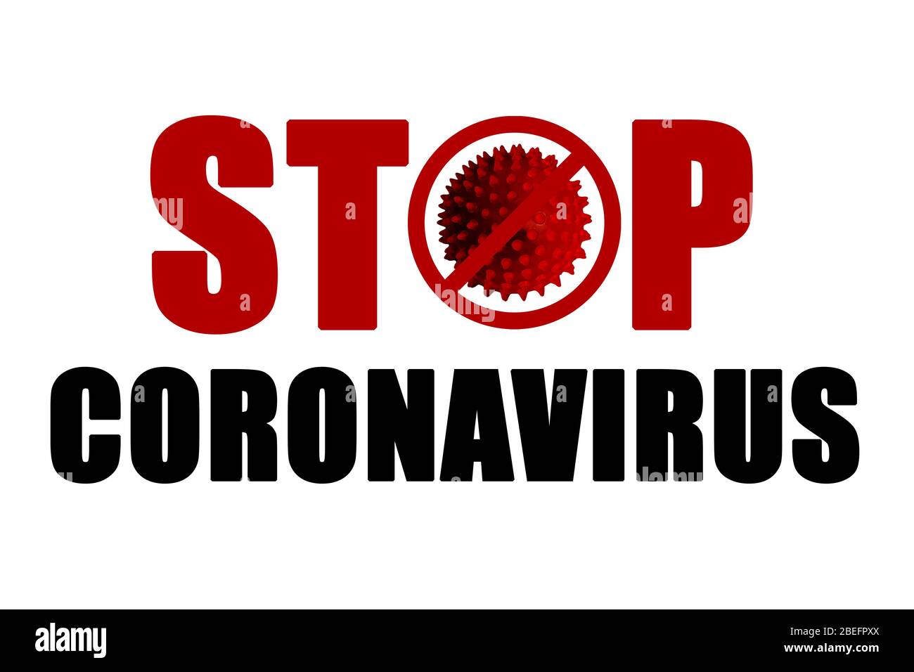 Interrompere COVID-19 testo pandemico coronavirus isolato su sfondo bianco. Concetto di prevenzione della diffusione del virus.. Foto Stock