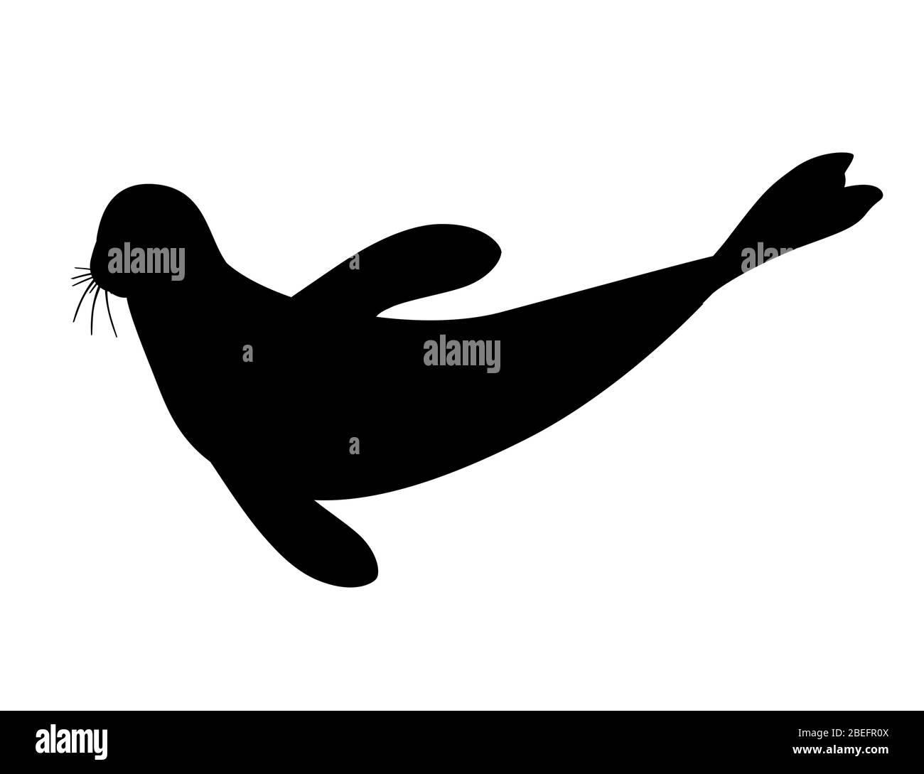 Nero silhouette cute sigillo cartone animato animale disegno piatto vettore illustrazione isolato su sfondo bianco Illustrazione Vettoriale