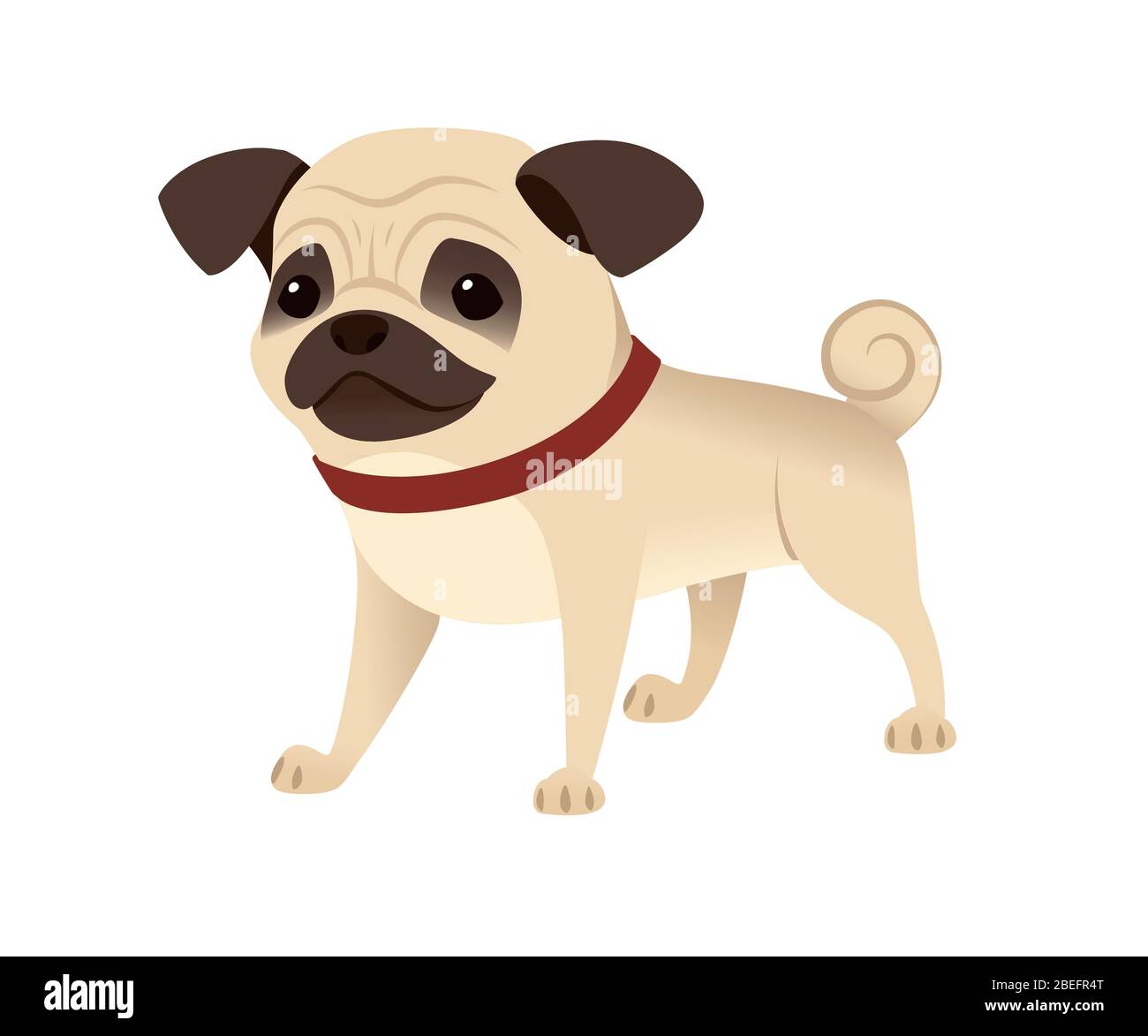 Carino piccolo amico cane pug cartone animato domestico animale disegno piatto vettore illustrazione isolato su sfondo bianco Illustrazione Vettoriale