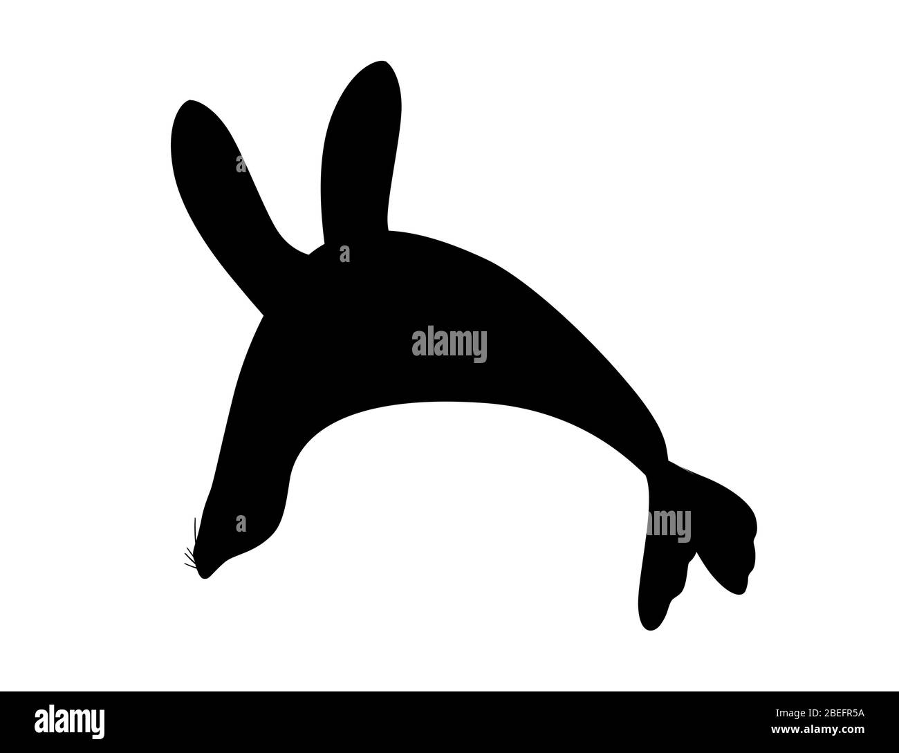 Nero silhouette cute sigillo cartone animato animale disegno piatto vettore illustrazione isolato su sfondo bianco Illustrazione Vettoriale