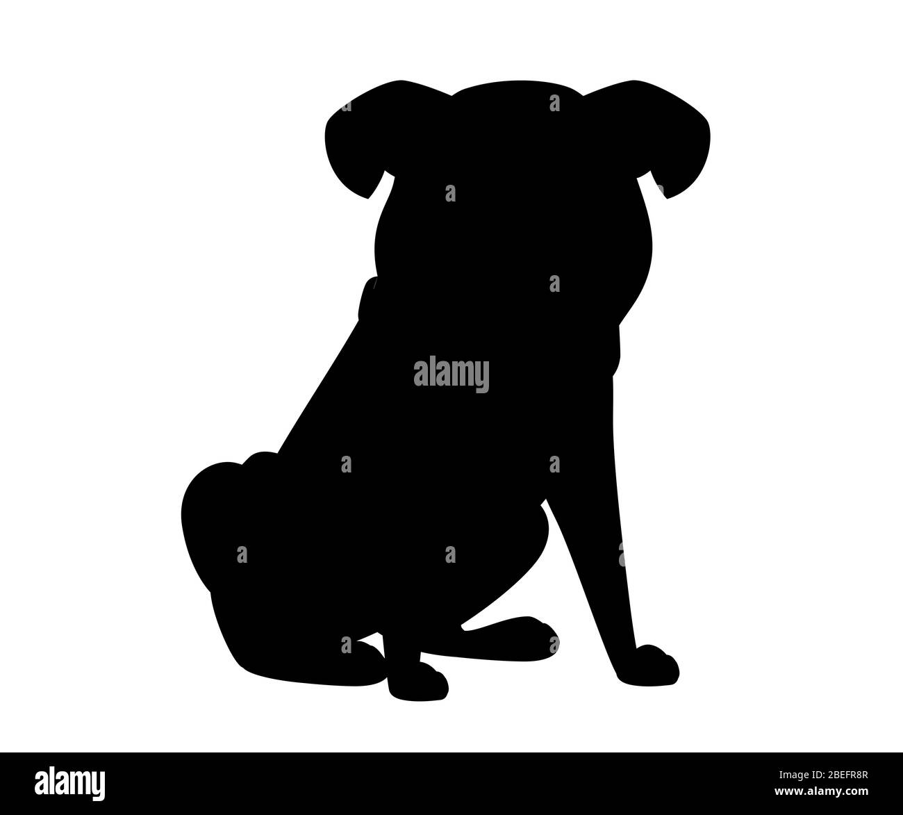 Nero silhouette cute piccolo amichevole cane pug cartone animato domestico animale disegno piatto vettore illustrazione isolato su sfondo bianco Illustrazione Vettoriale