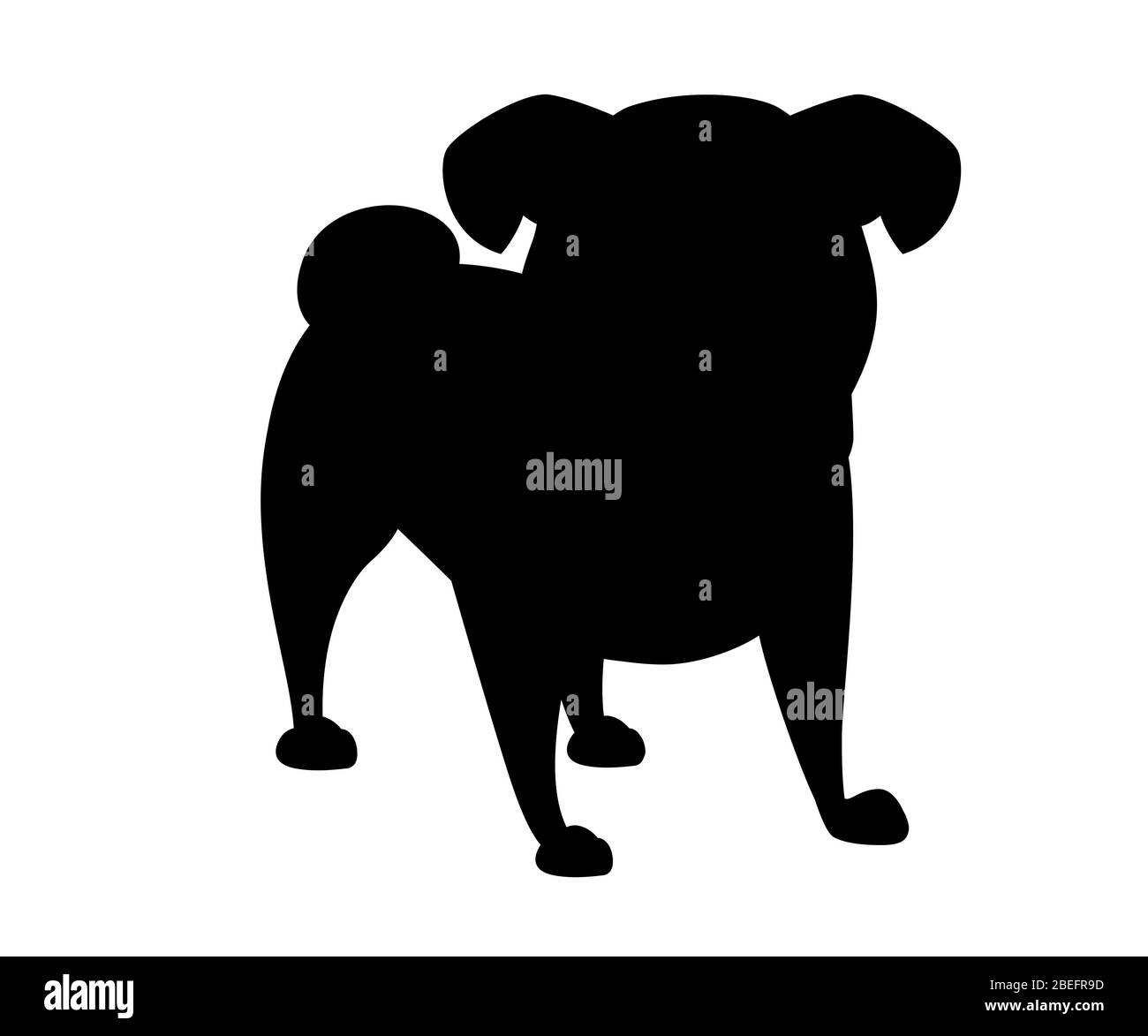 Nero silhouette cute piccolo amichevole cane pug cartone animato domestico animale disegno piatto vettore illustrazione isolato su sfondo bianco Illustrazione Vettoriale
