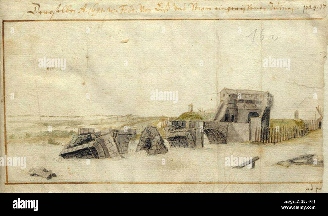 Heilbronn Zerstörte Neckarbrücke 1691. Foto Stock