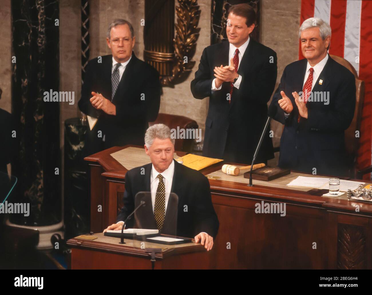 WASHINGTON, DC, USA, 27 GENNAIO 1998: Presidente Bill Clinton, discorso sullo Stato dell'Unione prima della sessione congiunta del Congresso. Foto Stock