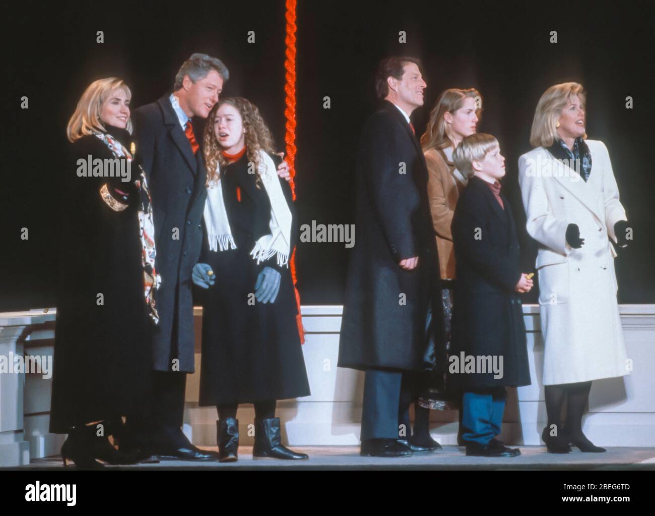 WASHINGTON, DC, USA - 17 GENNAIO 1993: Inaugurazione del Presidente Bill Clinton. Clinton e Gore famiglie. Foto Stock