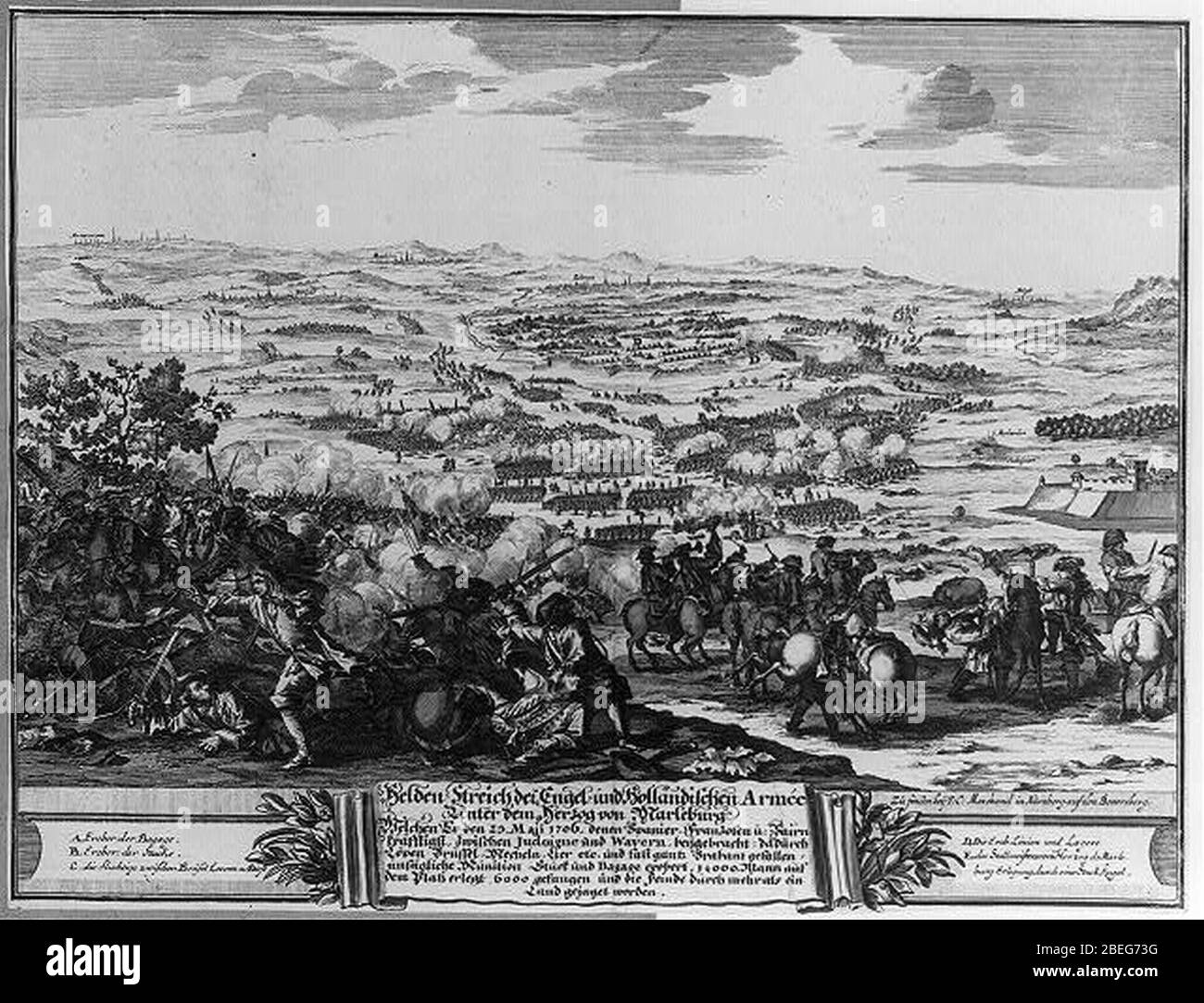 Helden-Streich der Engel- und Holländischen Armee unter dem Herzog von Marleburg welchen er den 23 Maji 1706 denen Spanier Franzosen u. Bairn kräfftigst zwischen Judoigne und Wavern Foto Stock