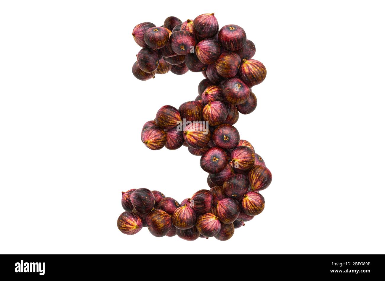 Numero 3 da fichi comuni, rendering 3D isolato su sfondo bianco Foto Stock