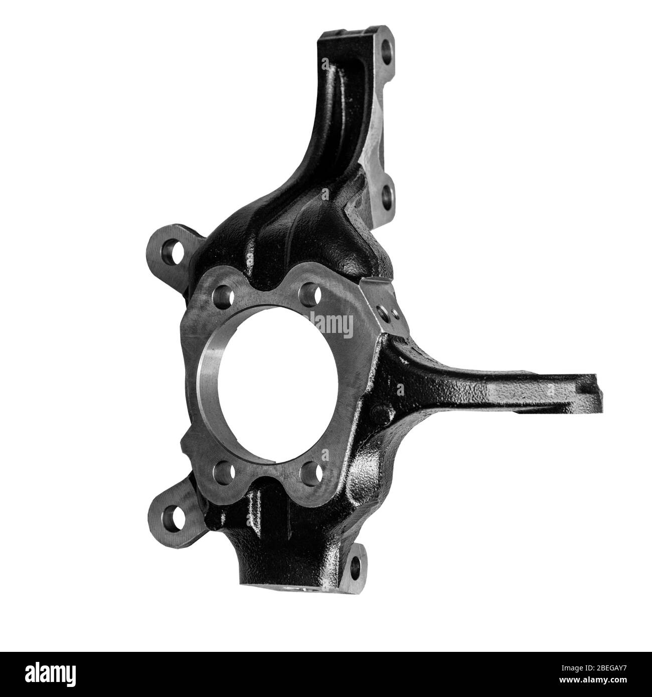 fuso a snodo in metallo delle sospensioni di un'auto su sfondo bianco Foto Stock