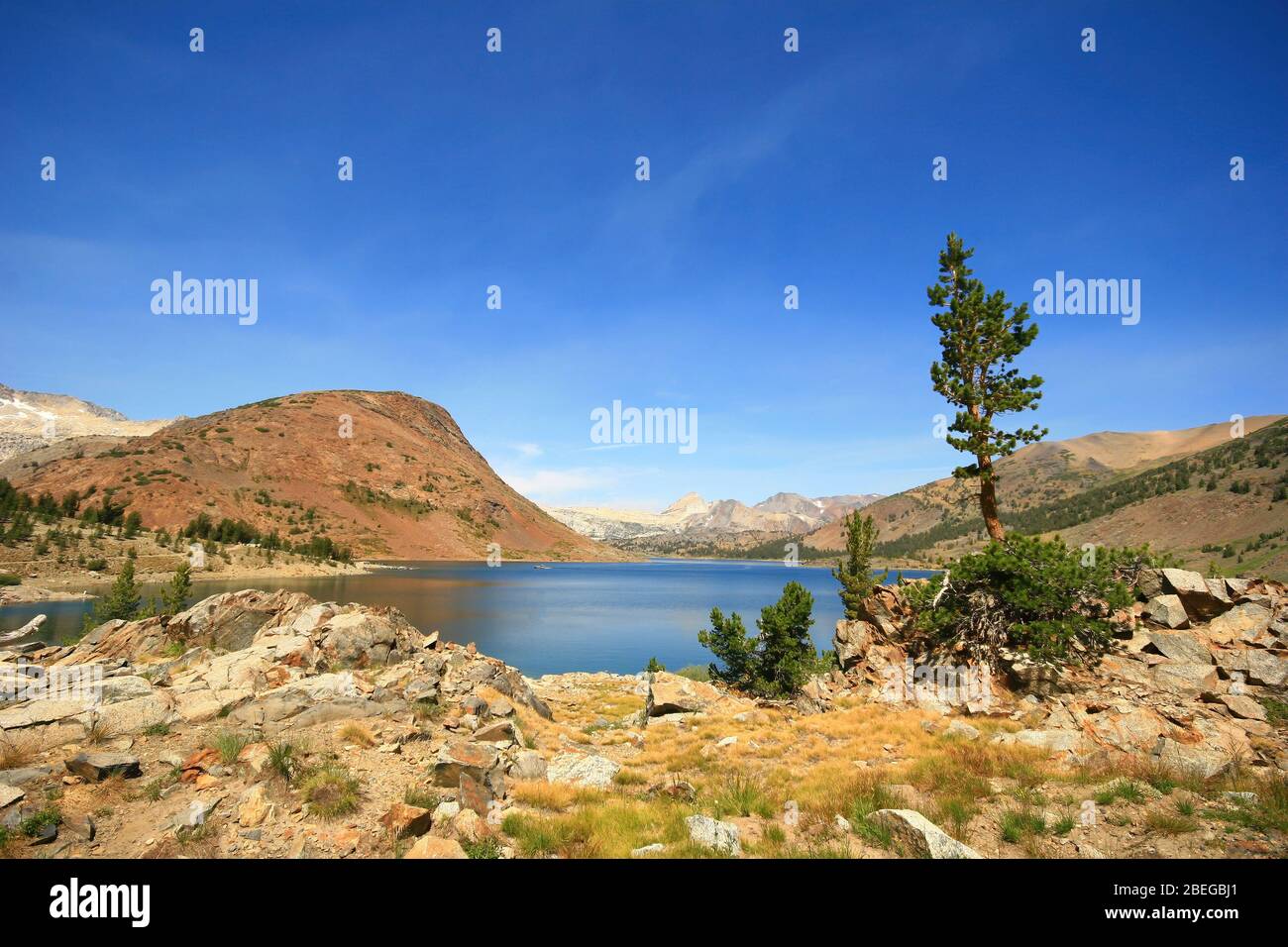 Vista soleggiata del lago Saddlebag a Inyo, California Foto Stock