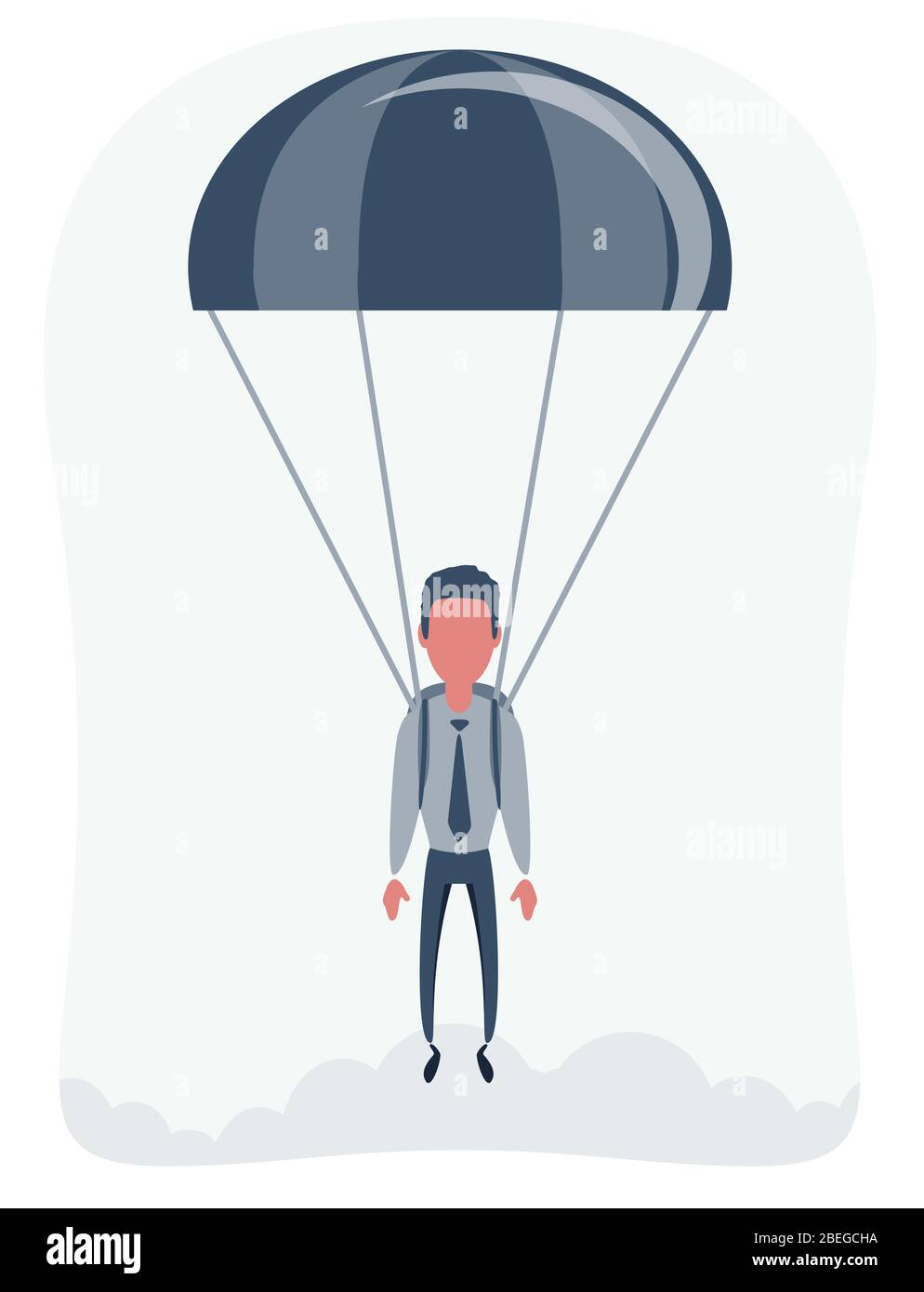 Giovane uomo d'affari che si tramuta a terra con Parachute. Concetto di targeting per il raggiungimento del rischio aziendale. Illustrazione Vettoriale