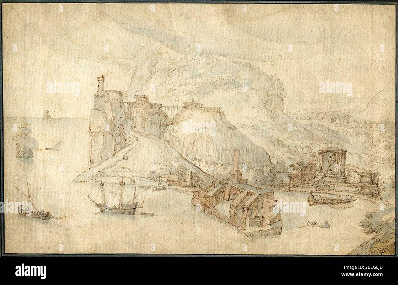 Hendrick van Cleve III - Vista di una baia con le rovine. Foto Stock