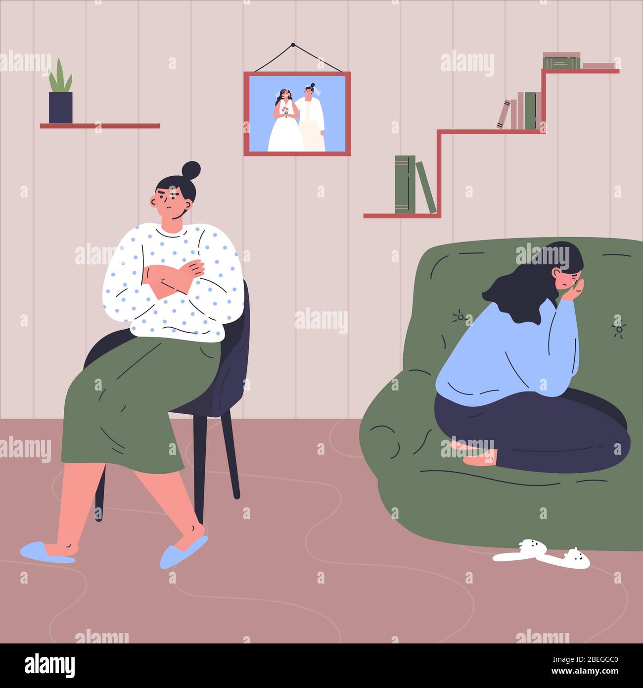 Conflitto tra gay womans.Couple litigio Illustrazione Vettoriale