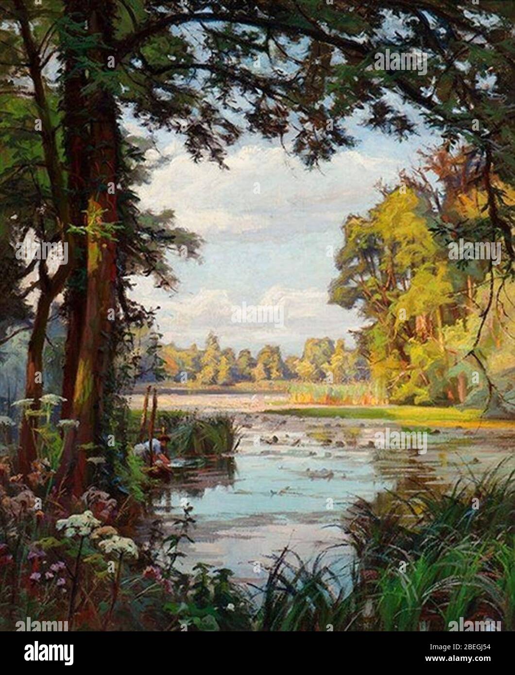 Henri Biva Lavandière (vista estiva di un fen foresta) olio su tela 73.1 × 59.7 cm. Foto Stock