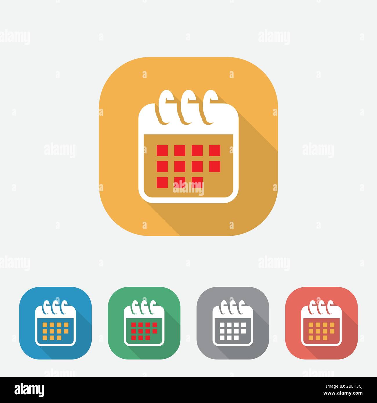 Icona Calender Flat con ombra lunga, icona Organizer Flat, icona vettoriale calendario con pulsante colorato per Web, UI, UX Illustrazione Vettoriale