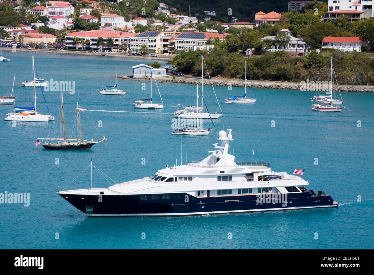 Barche a Charlotte Amalie Harbour, St. Thomas Island, USVI, Caraibi Foto Stock