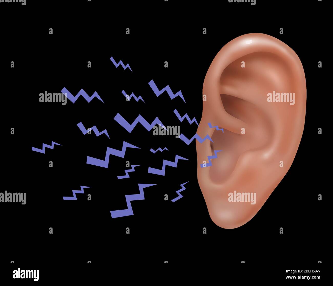 Suono che entra nell'orecchio umano esterno, illustrazione Foto Stock