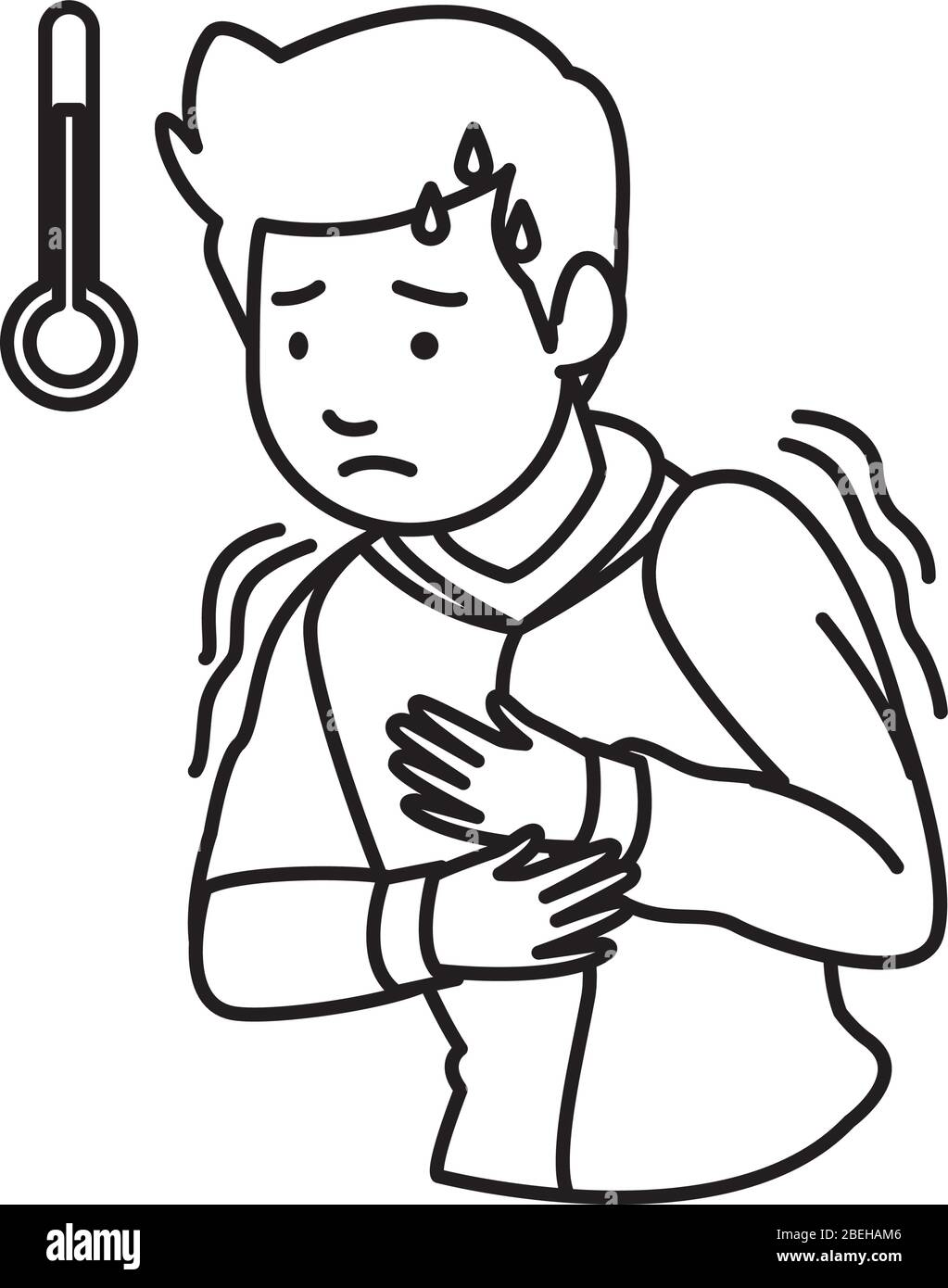 uomo malato con febbre e sintomo del termometro 19 Illustrazione Vettoriale