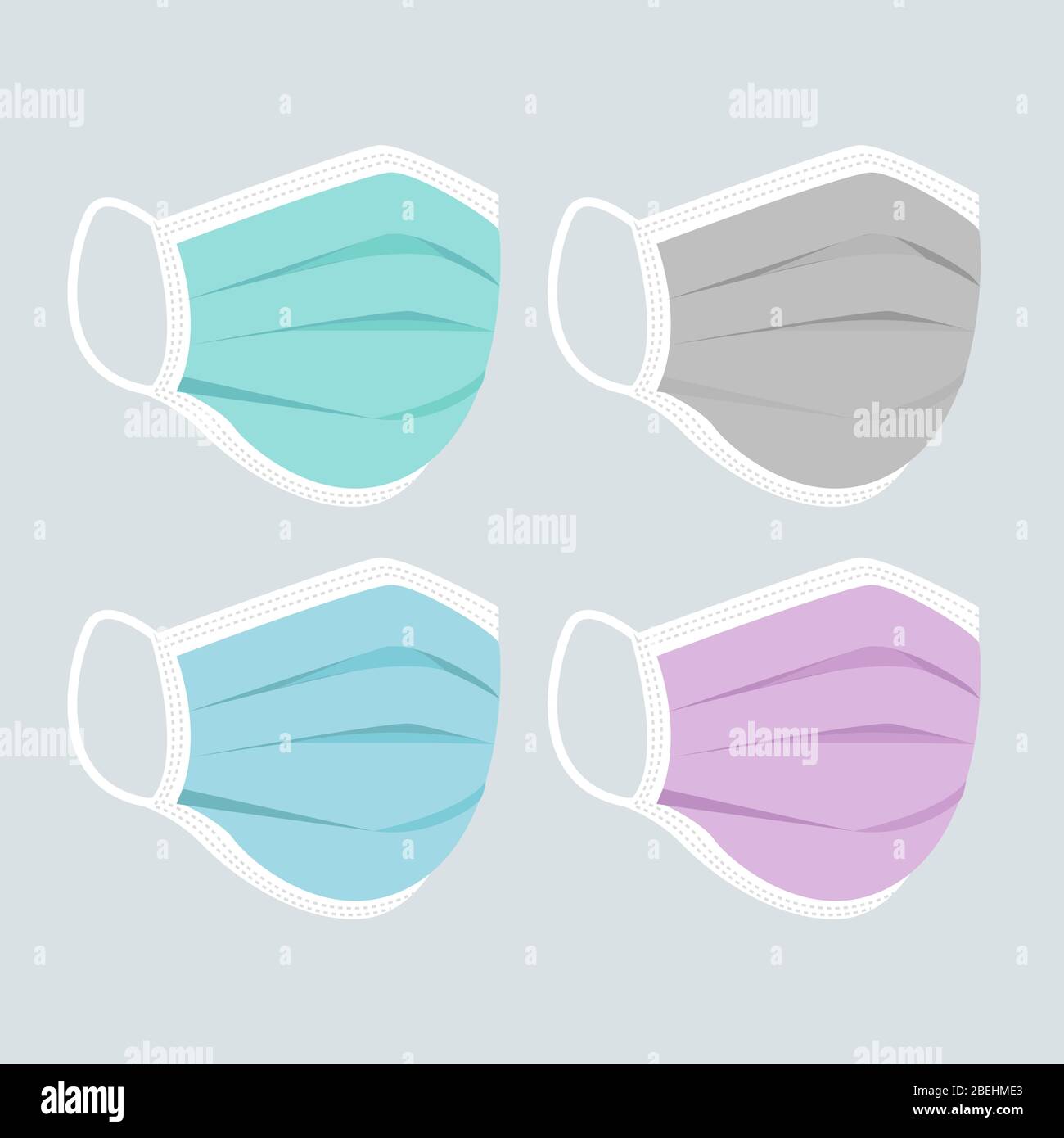 Maschera facciale multicolore chirurgica per prevenire infezioni coronavirus COVID-19 Illustrazione Vettoriale