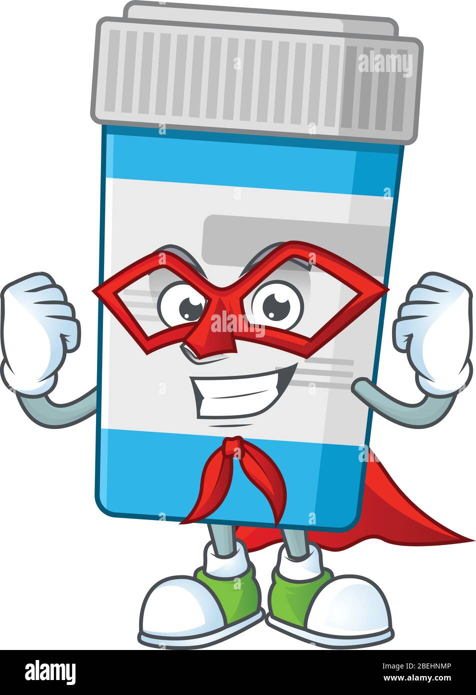 Concept di design dei cartoni animati per bottiglie medicali vestito da  super eroe Immagine e Vettoriale - Alamy