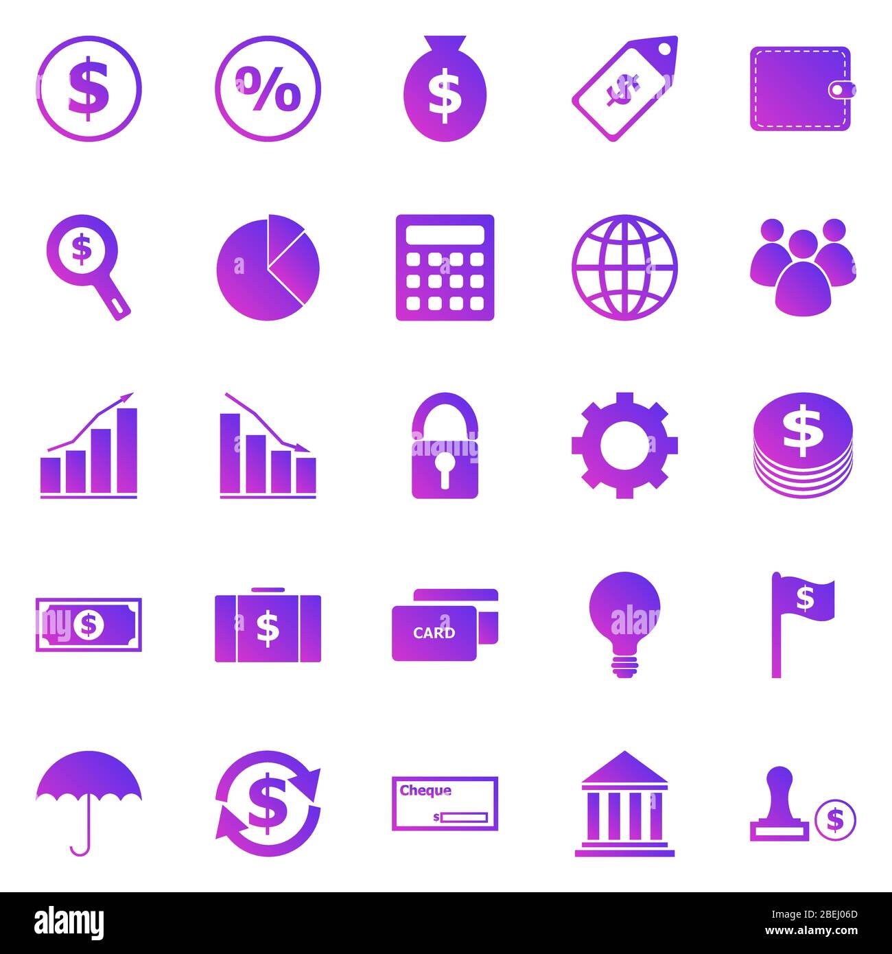 Icone dei gradienti finanziari su sfondo bianco, vettore azionario Illustrazione Vettoriale