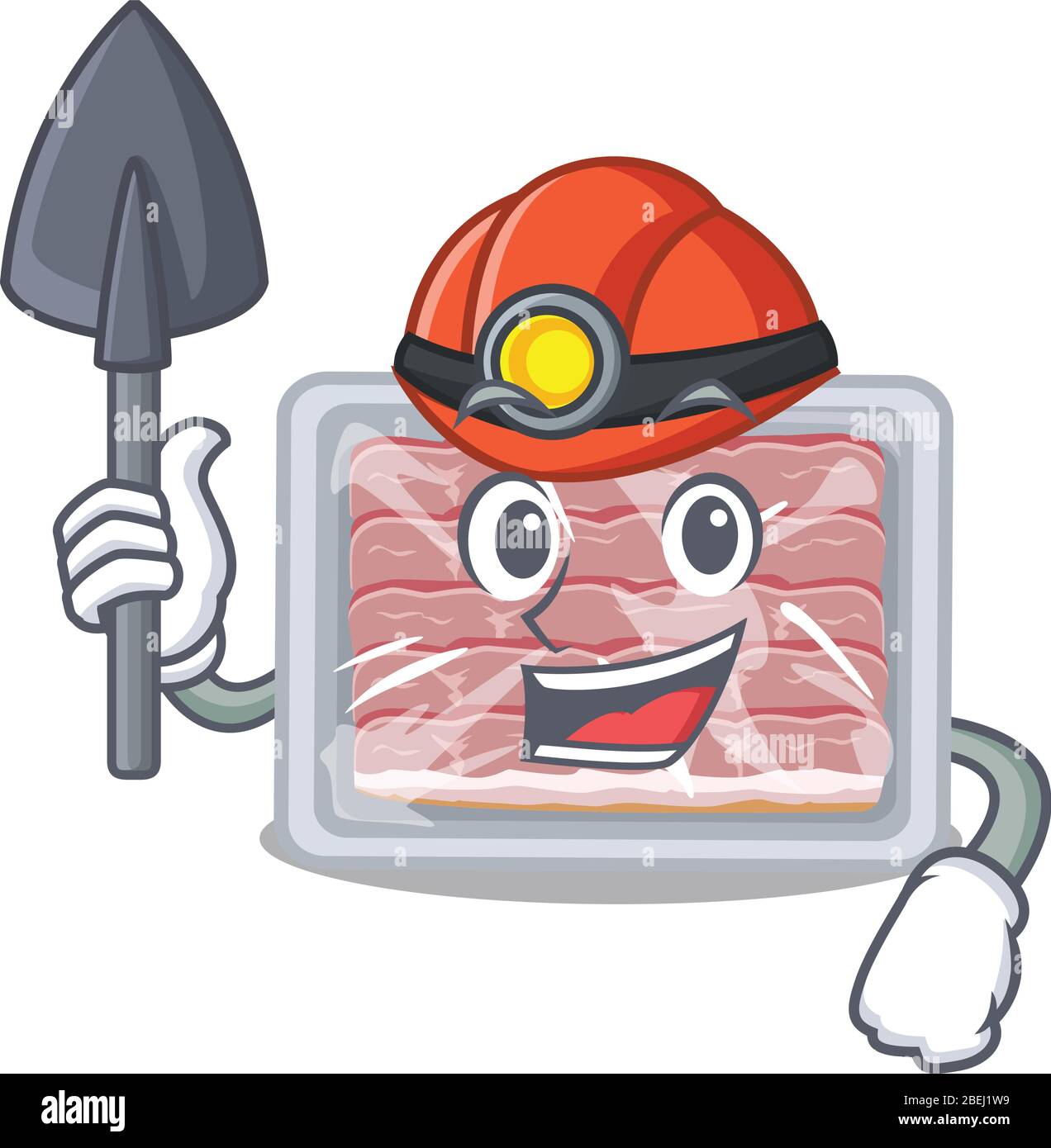 Frozen pancetta affumicata minatore concetto di design cartoni animati con utensile e casco Illustrazione Vettoriale