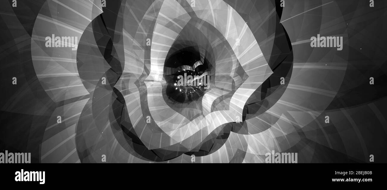 Starbate bianco e nero nell'effetto spazio, sfondo astratto generato dal computer, rendering 3D Foto Stock