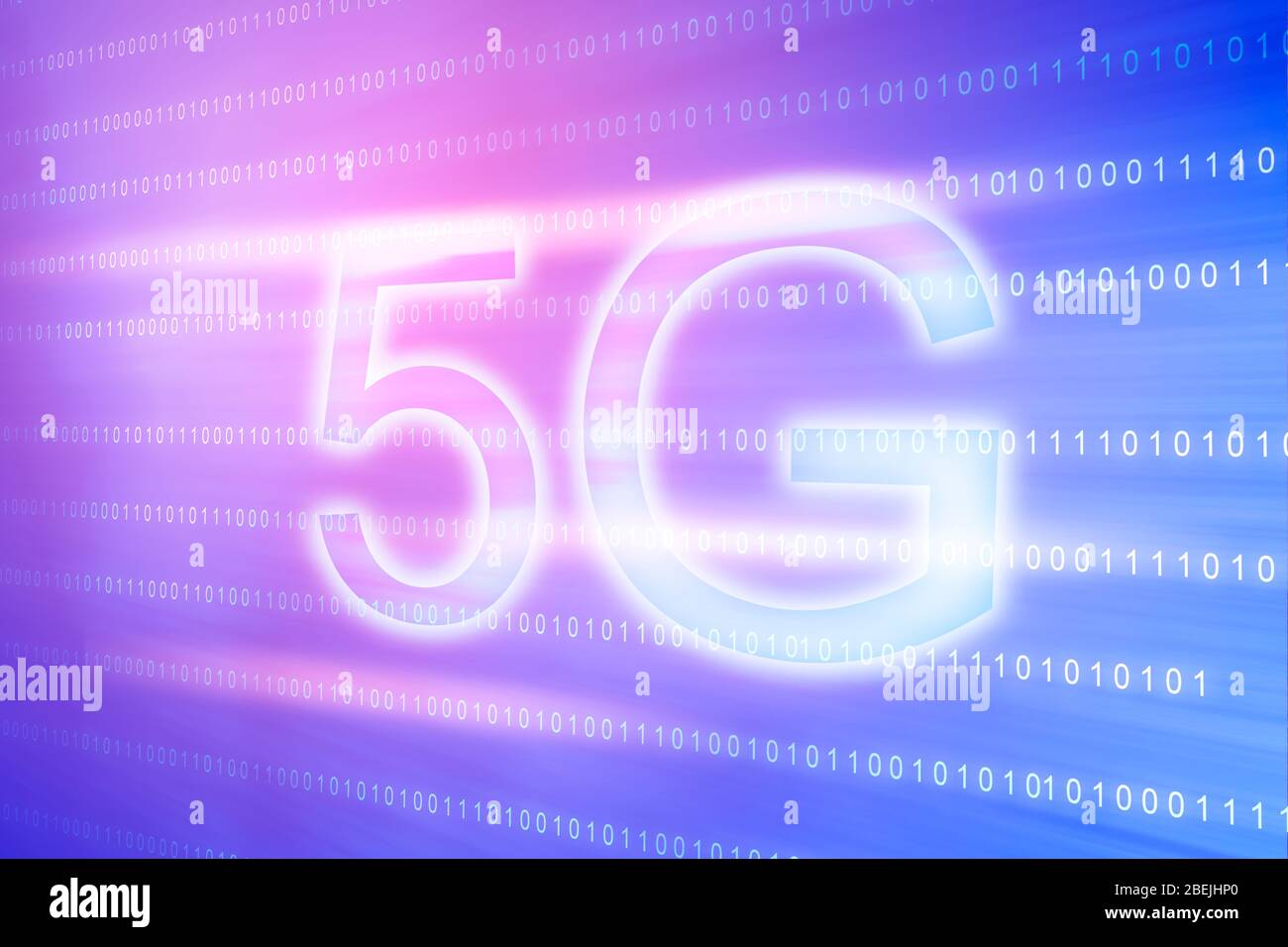 Illustrazione del marketing della tecnologia di comunicazione 5G di quinta generazione su sfondo blu digitale Foto Stock