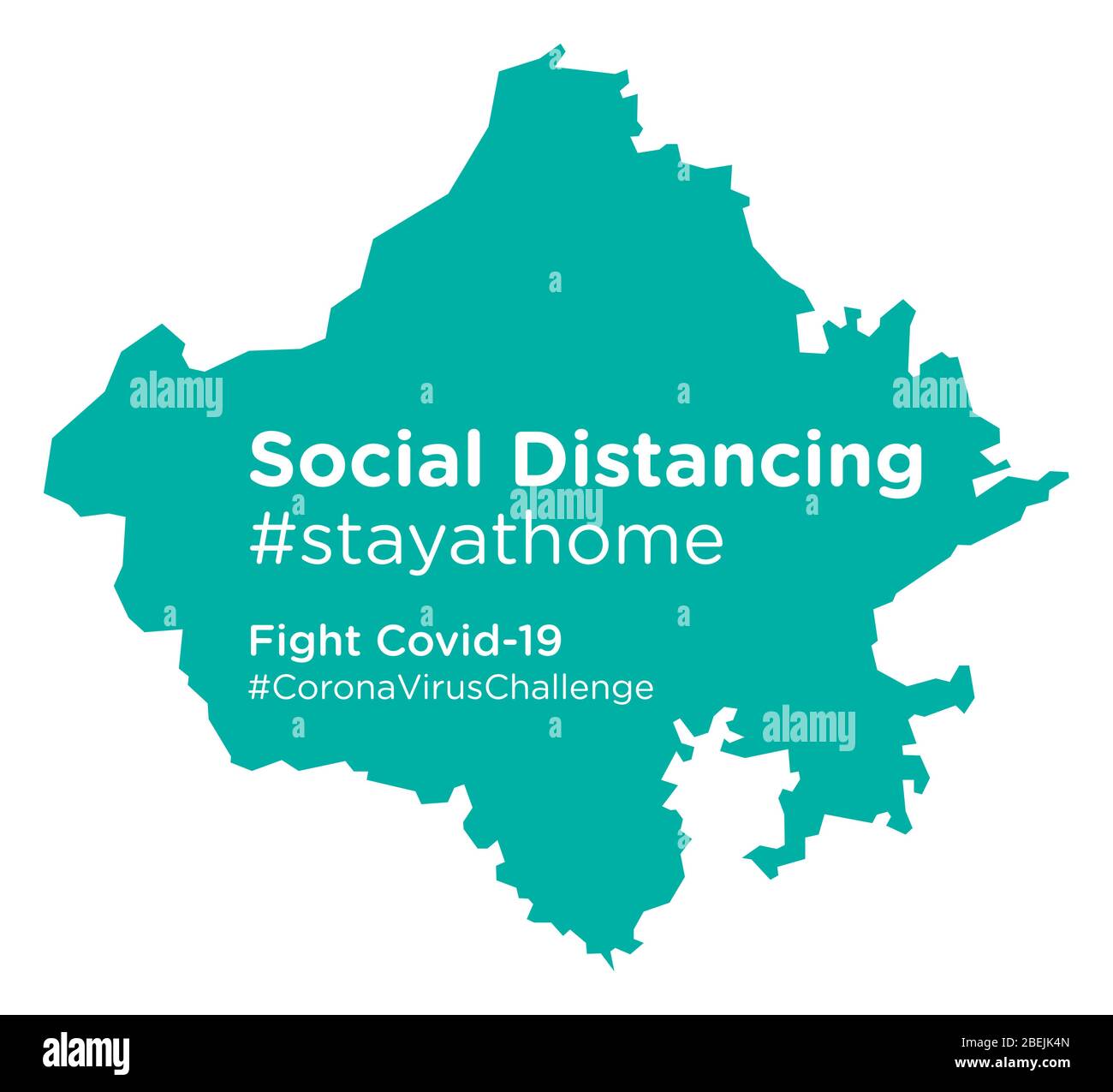 Mappa di Rajasthan con tag di stayathome di distanza sociale Illustrazione Vettoriale