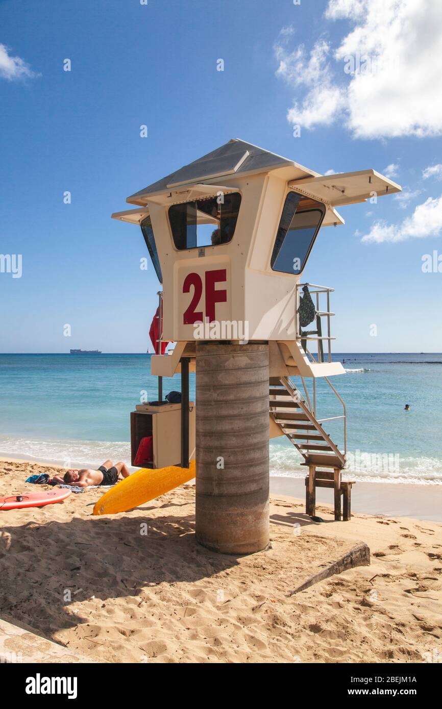 Hawaii, Stati Uniti. Oahu: Spiaggia di Waikiki, Honolulu Foto Stock