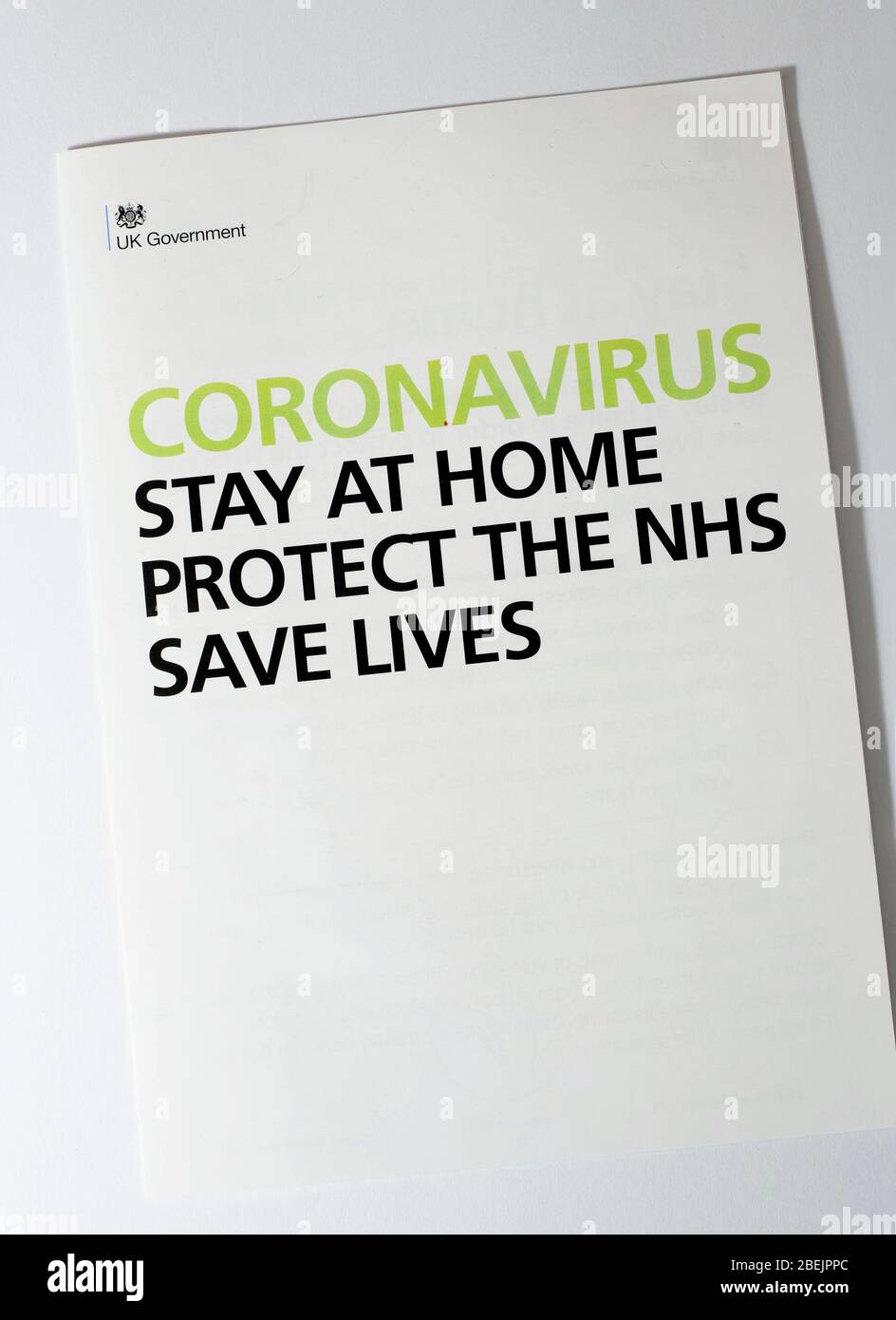 Opuscolo sul coronavirus pubblicato dal governo britannico. 2020. Foto Stock