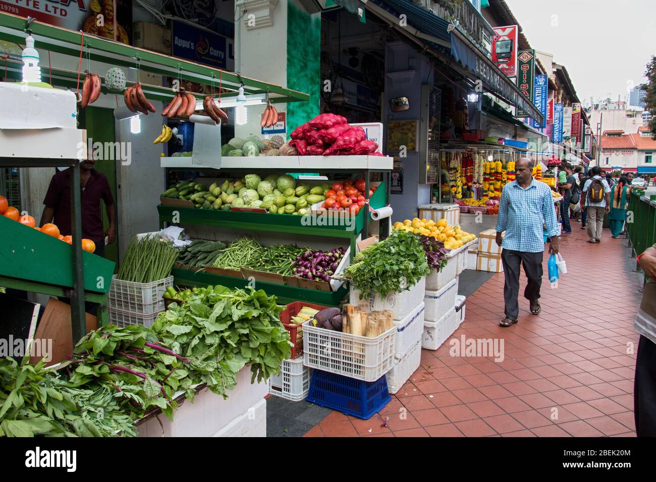 lavoratori migranti in little india street singapore, singapore, little india singapore, colorata little india, migranti indiani singapore, dipinti murali Foto Stock