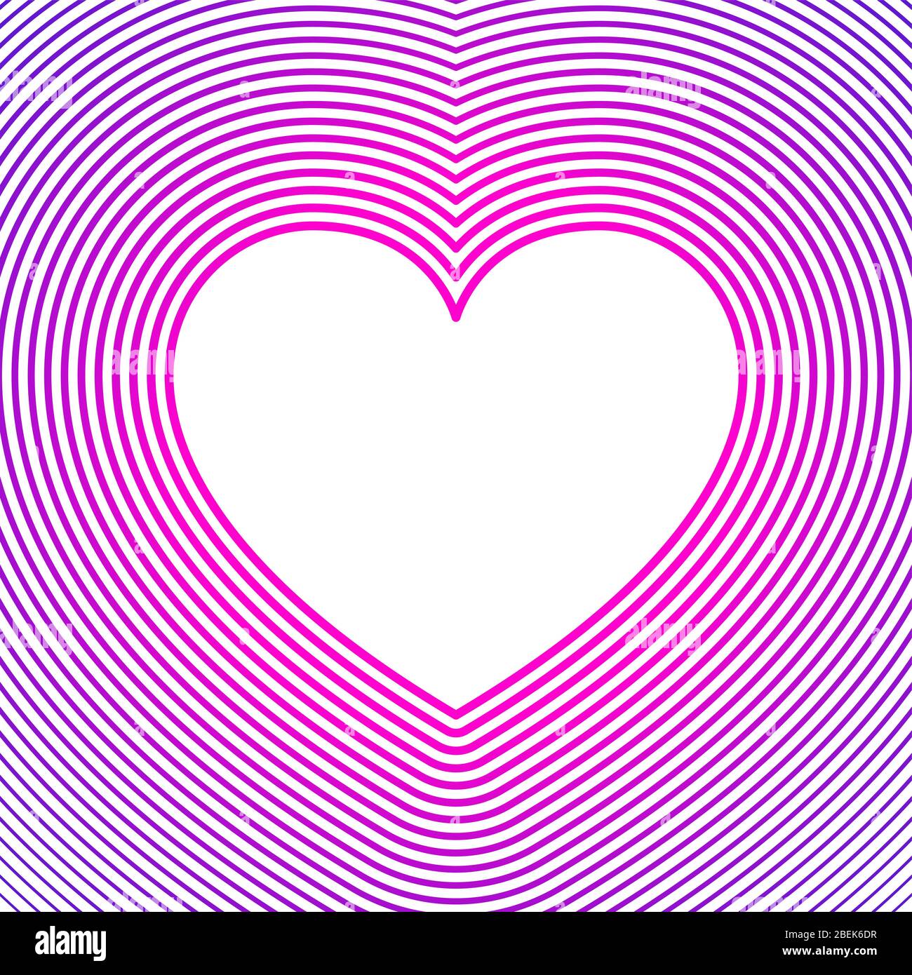 Simbolo a cuore bianco con linee di offset rosa e viola su sfondo bianco. Modello da utilizzare come sfondo per i biglietti d'auguri. Forma del cuore. Foto Stock