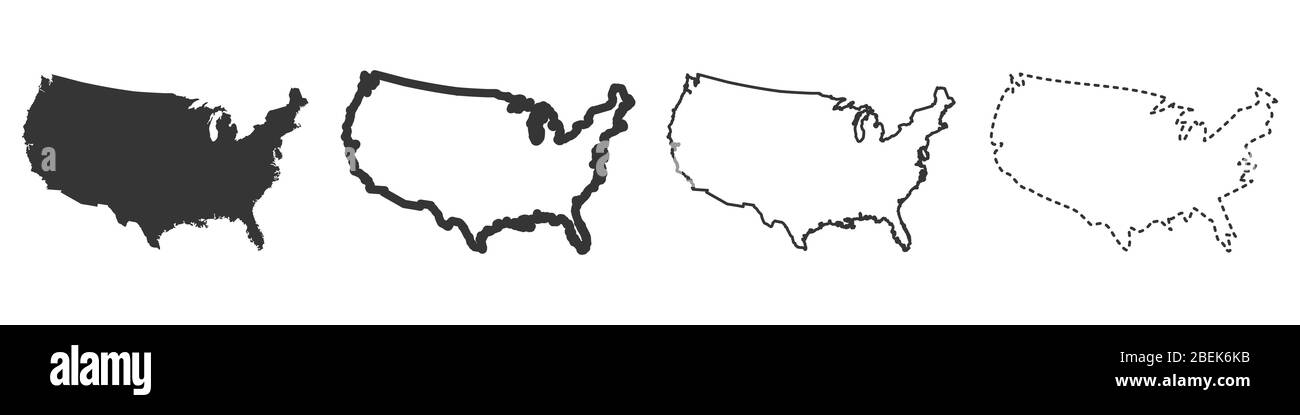 Mappa vettoriale USA. Set di mappe lineari dell'America. Illustrazione vettoriale. Mappa americana isolata. Illustrazione Vettoriale