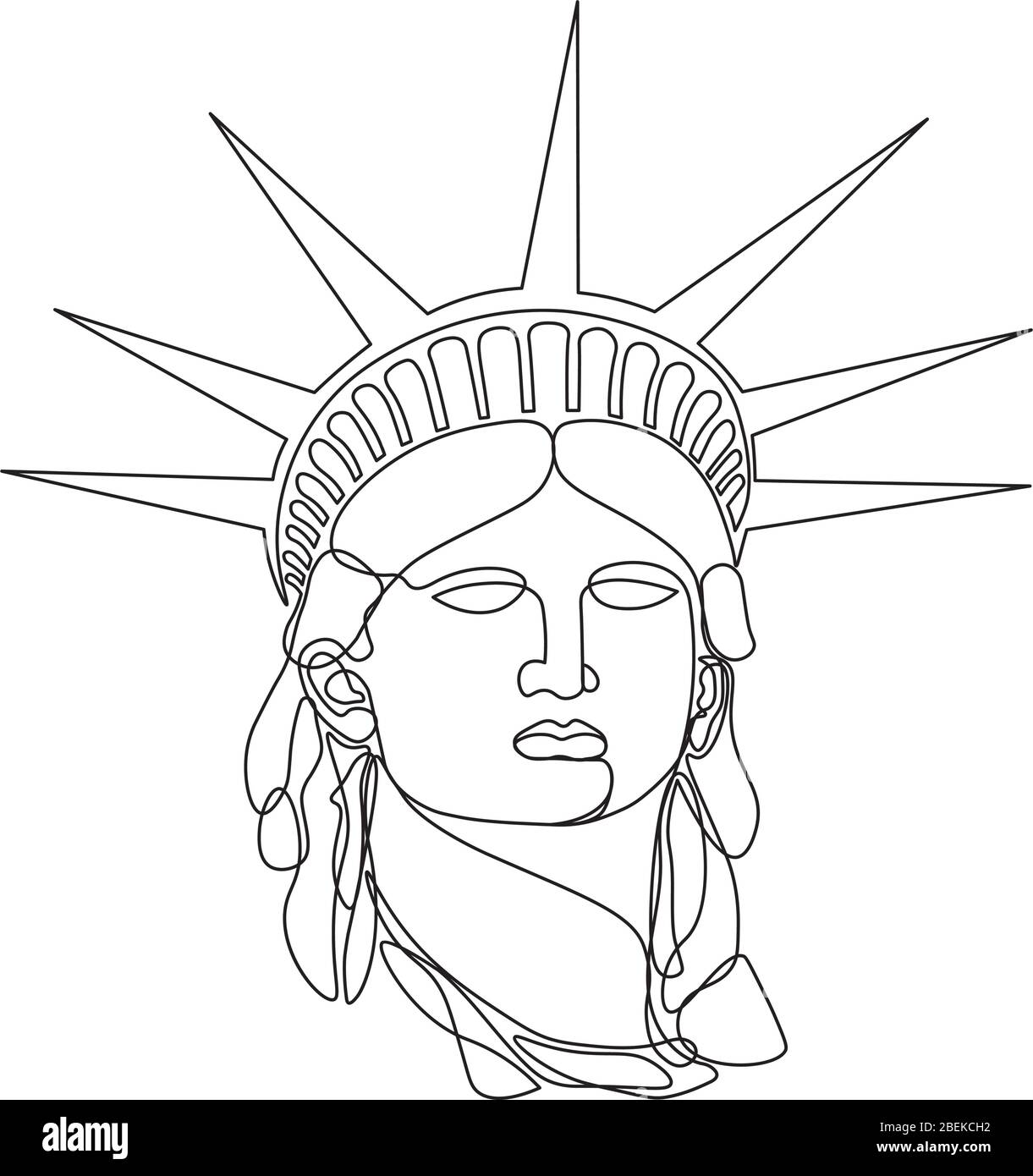 Statua della libertà Head in stile a linea singola Illustrazione Vettoriale