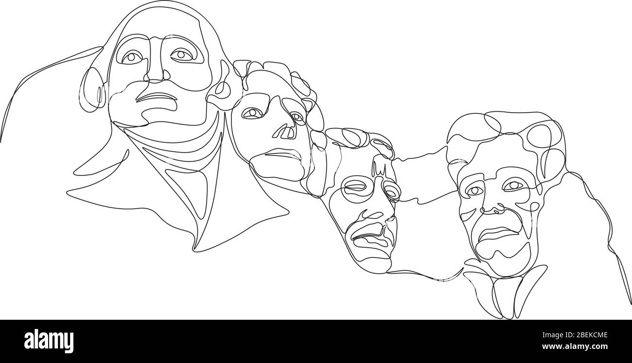 Monte Rushmore in stile linea singola Illustrazione Vettoriale