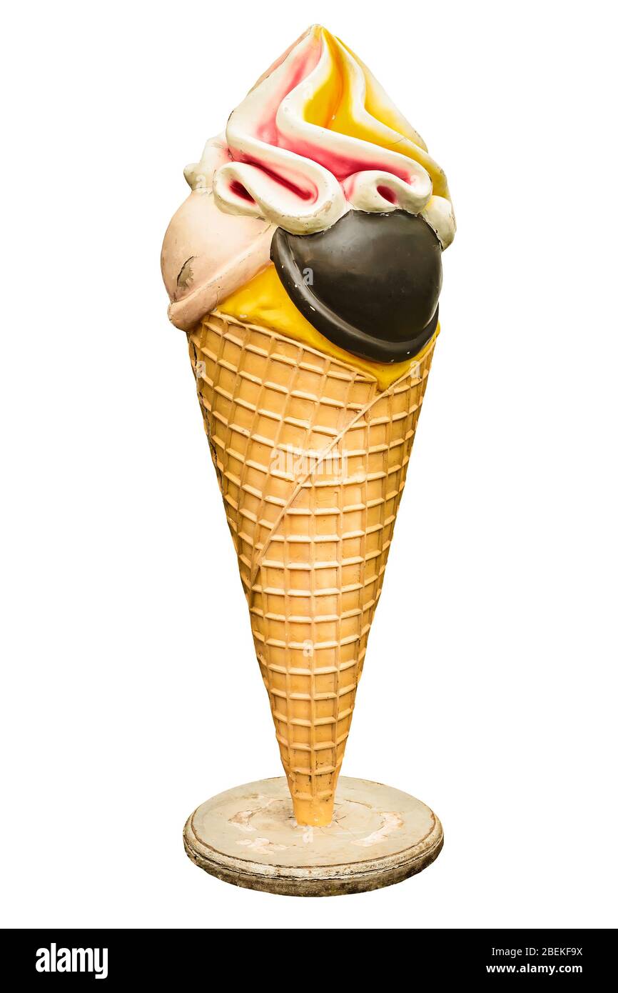 Immagine in stile retrò di una vecchia statua del gelato isolata su uno sfondo bianco Foto Stock