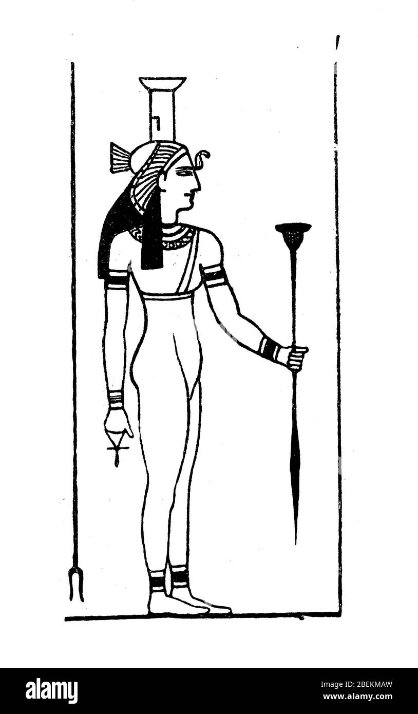 Nephthys, anche Neb-Hut o Nebet-Hut, è una dea di nascita e di morte nella mitologia egiziana / Nephthys, auch Neb-Hut oder Nebet-Hut, ist eine Geburts- und Totengöttin in der ägyptischen Mythologie, Historiisch, riproduzione digitale migliorata di un originale del 19 ° secolo / digitale Reproduktion einer Originaldem vorage 19. Jahrhundert Foto Stock
