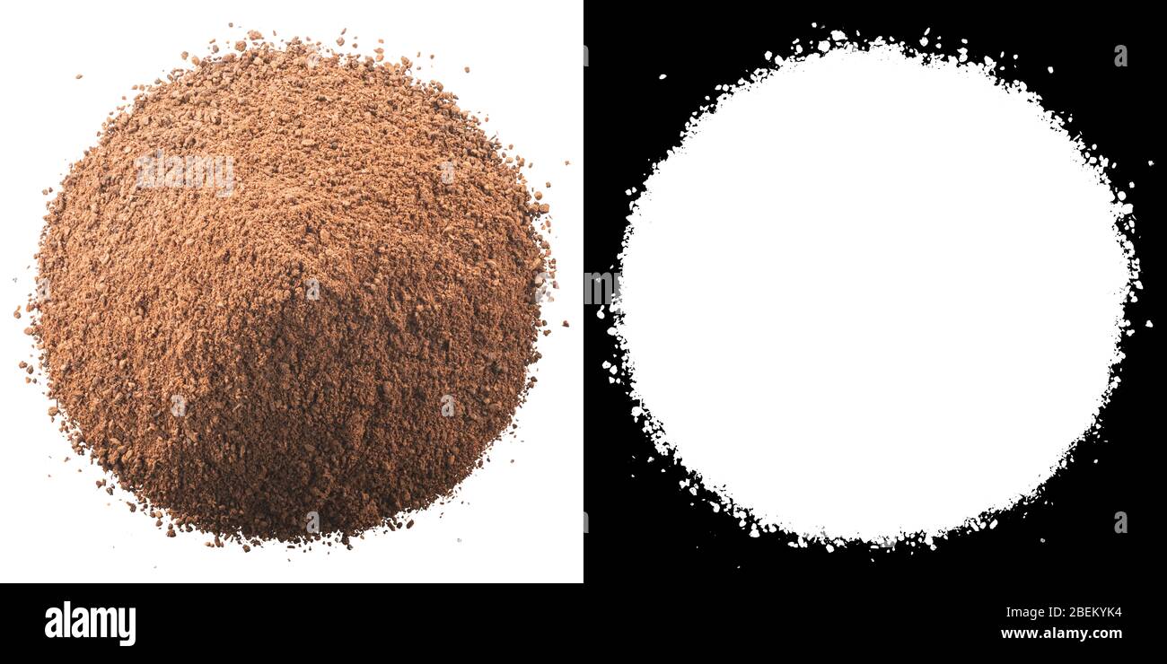 Mucchio di polvere di cannella macinata (corteccia di verum di Cinnamomum), isolata, vista dall'alto Foto Stock