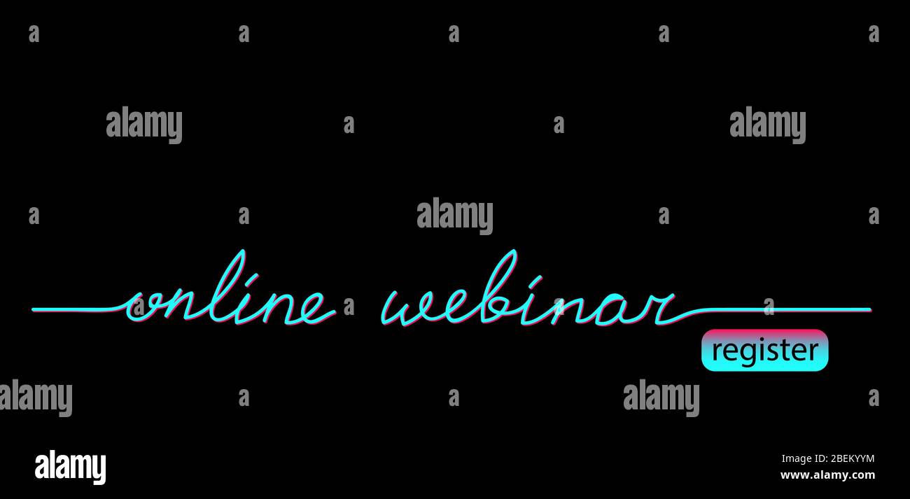 Webinar online banner Web nero, sfondo con tiktok color. Webinar online con lettere e pulsante di registrazione. Illustrazione Vettoriale