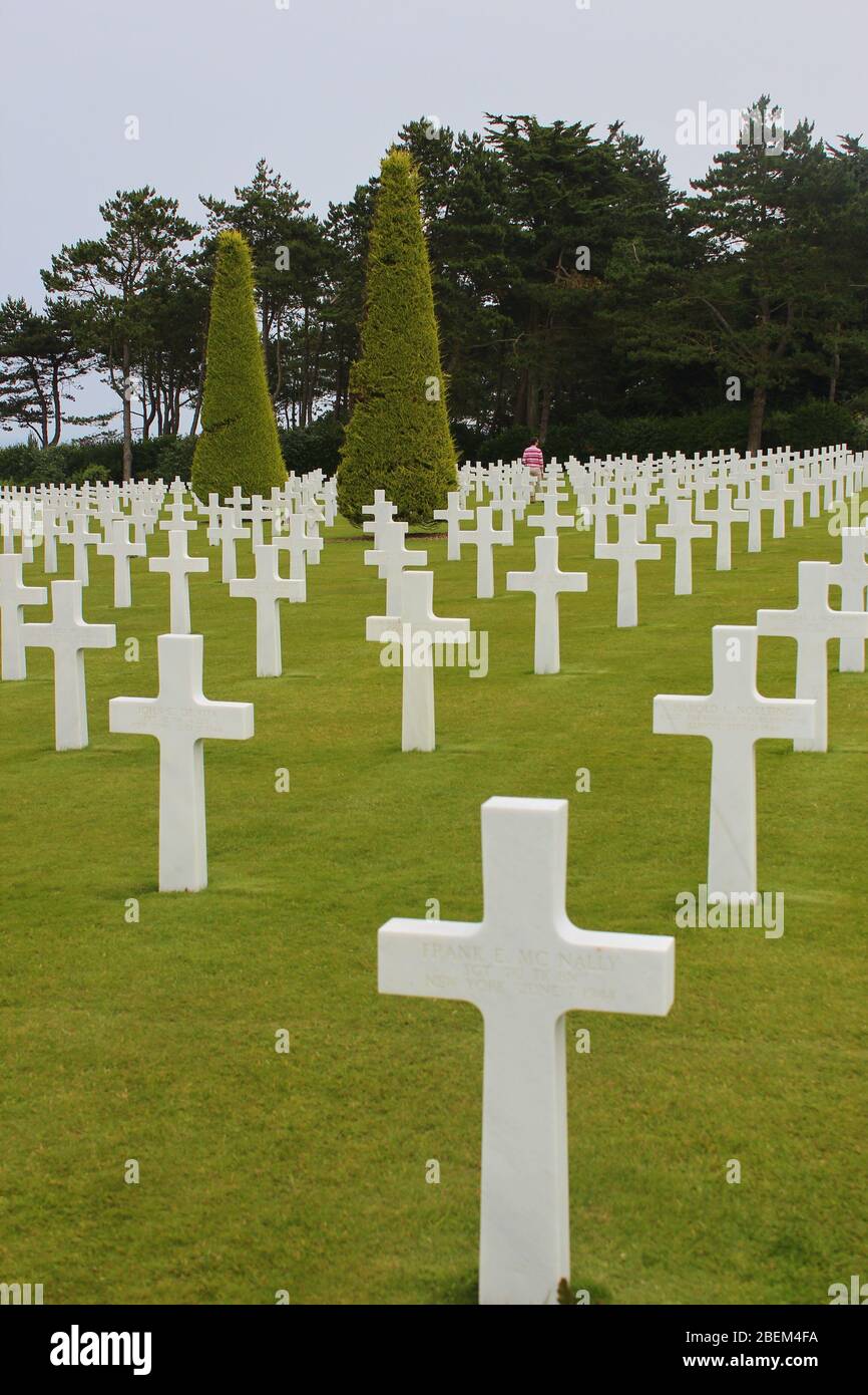 Longues-sur-Mer, Normandia, Francia, 29 maggio 2019: Cimitero militare americano a Colleville Foto Stock