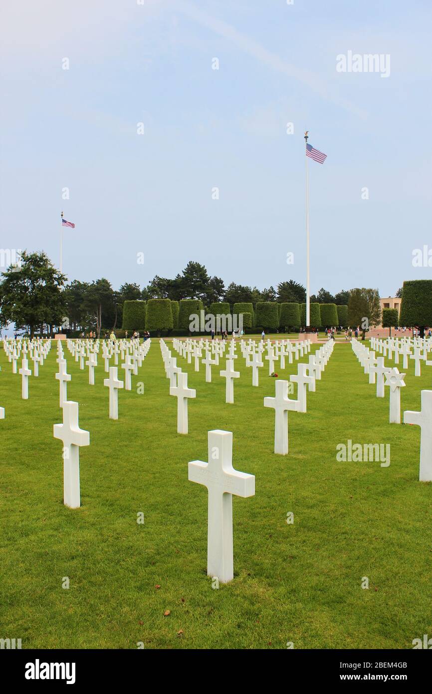 Longues-sur-Mer, Normandia, Francia, 29 maggio 2019: Cimitero militare americano a Colleville Foto Stock