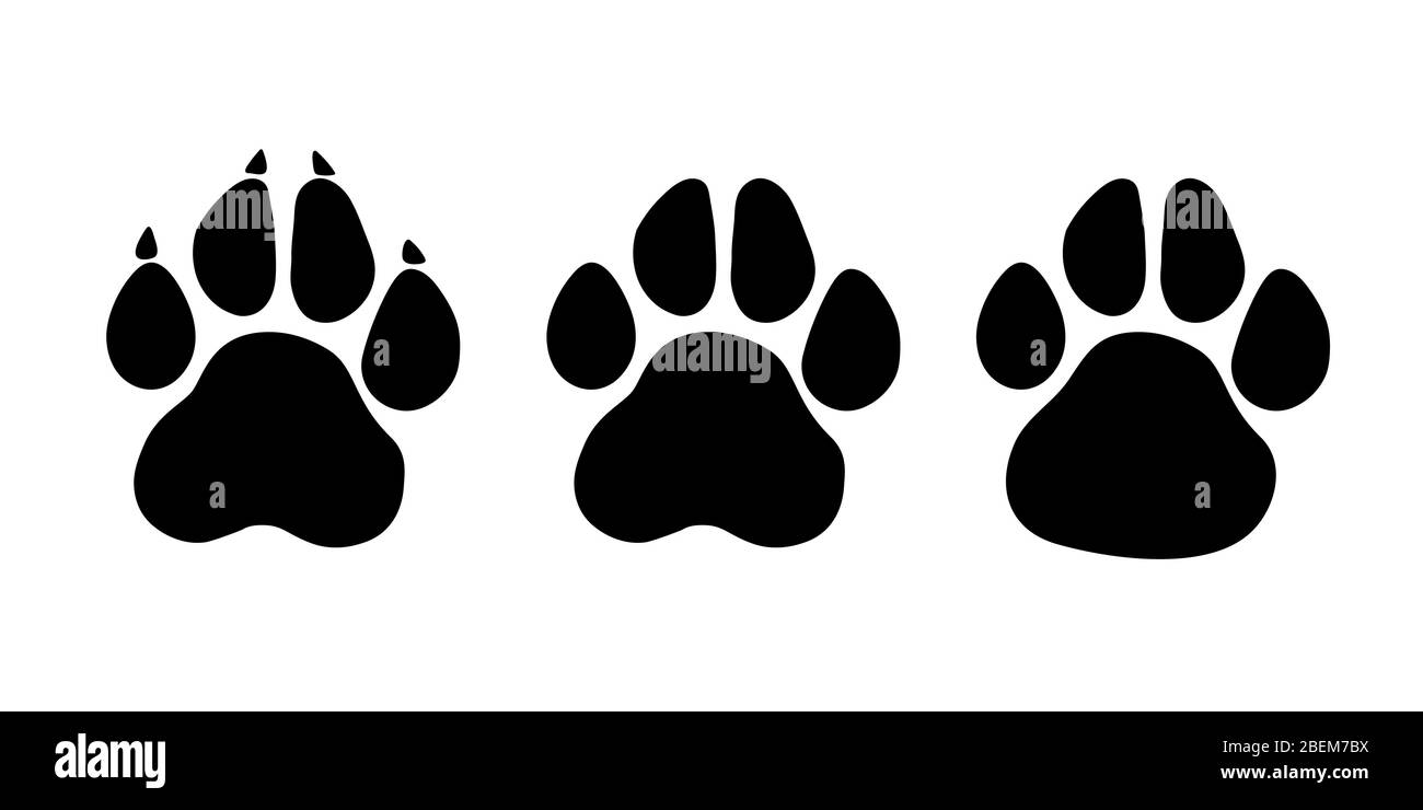 Set di stampa Paw. Paw traccia sentiero di animale. Cane, gatto, orso, cucciolo silhouette. Raccolta di stampe di zampa. Zampa animale diversa - vettore di scorta. Illustrazione Vettoriale