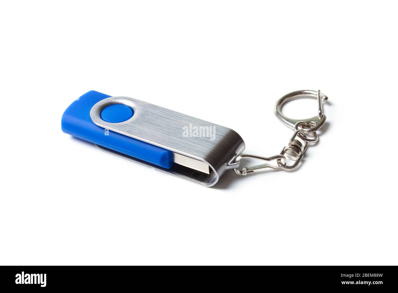 Anello portachiavi dell'unità flash USB isolato su bianco Foto Stock