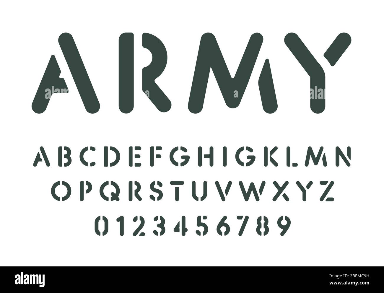 Set di lettere e numeri stencil. Modello a stampino per vernice spray,  semplice alfabeto militare. Carattere per messaggi su giochi a muro,  esercito o combattimento. Vettore Immagine e Vettoriale - Alamy