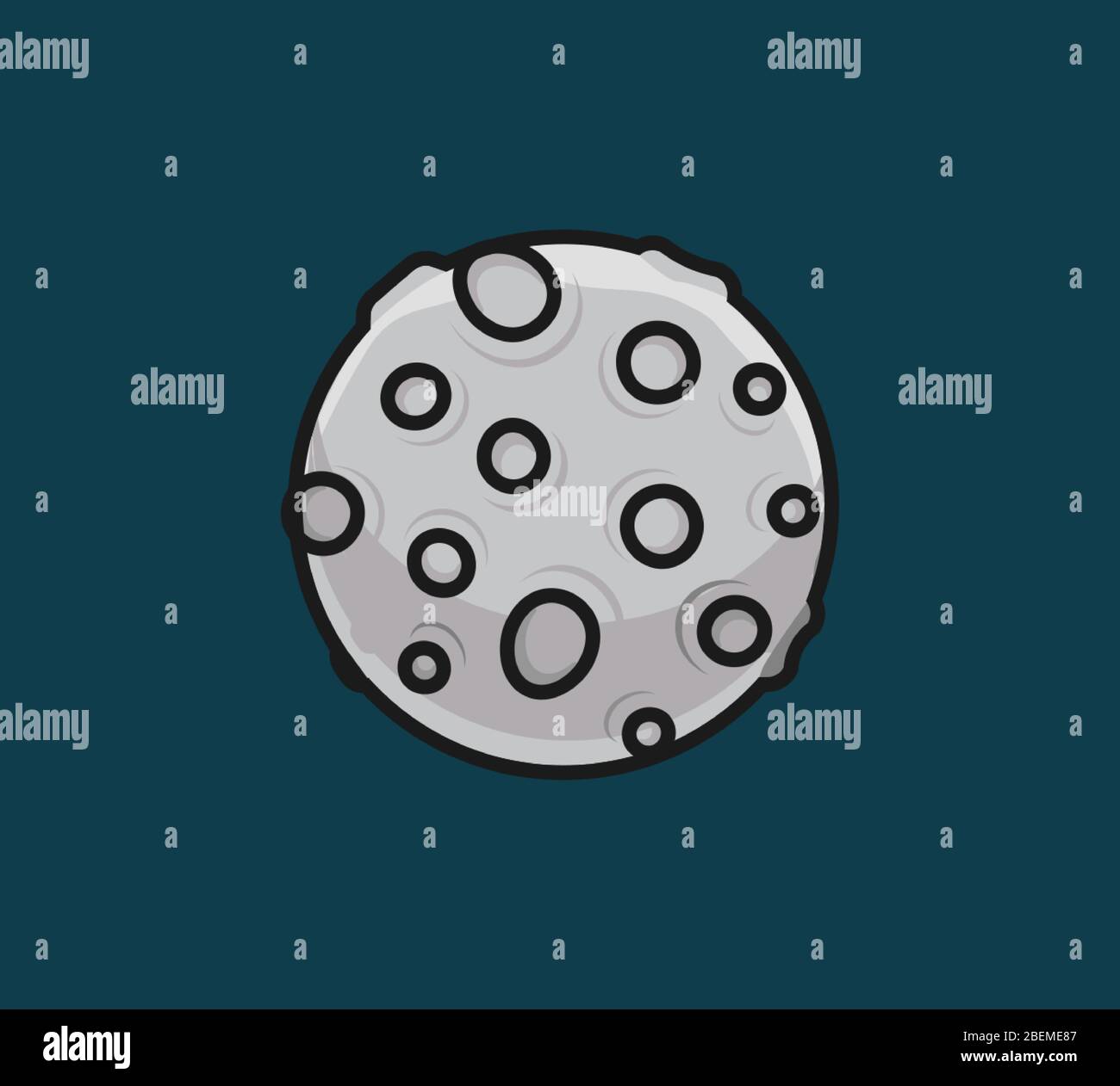 Icona luna di cartone animato con contorno nero isolato vettore su sfondo scuro Illustrazione Vettoriale